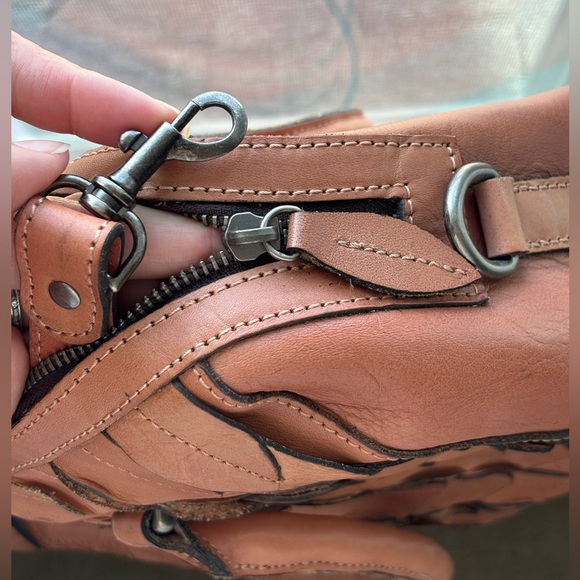 Patricia Nash Purse Cognac Pluma Satchel Feather Leaves Double Handles Crossbody - Picture 7 of 7